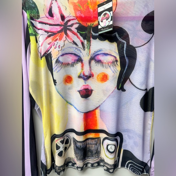 Typewriter girl, long sleeve mesh top size plus size - Picture 2 of 7